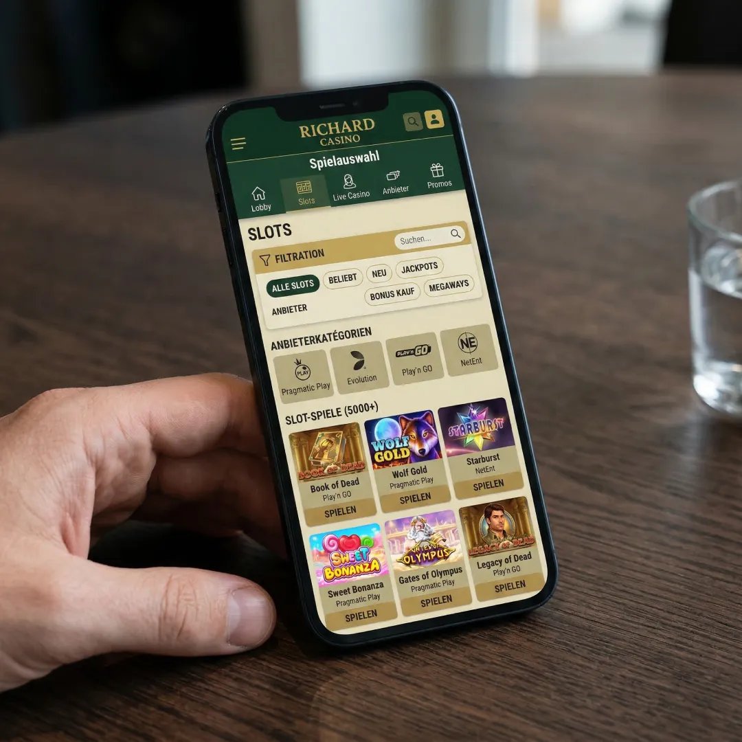 Spielauswahl bei Richard Casino Online mit Slot-Filtern und Anbieterkategorien